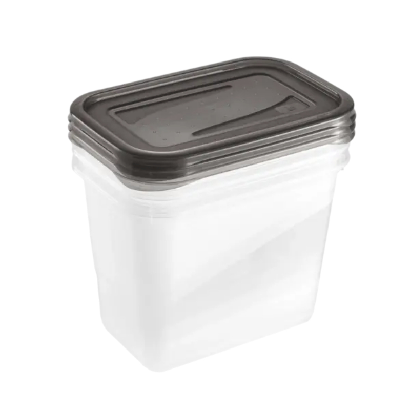 keeeper Fredo Fresh vershoudcontainerset, 3 x 1,0 L, rechthoekig, transparante bodem, grijze deksel