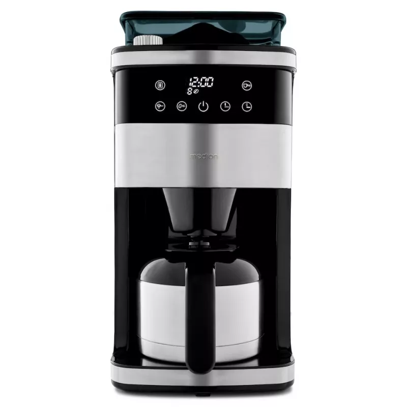 Medion MD 19911 filterkoffiezetapparaat met molen, thermoskan, 1000 W, zilver/zwart