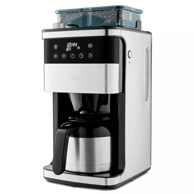 Medion MD 19911 filterkoffiezetapparaat met molen, thermoskan, 1000 W, zilver/zwart