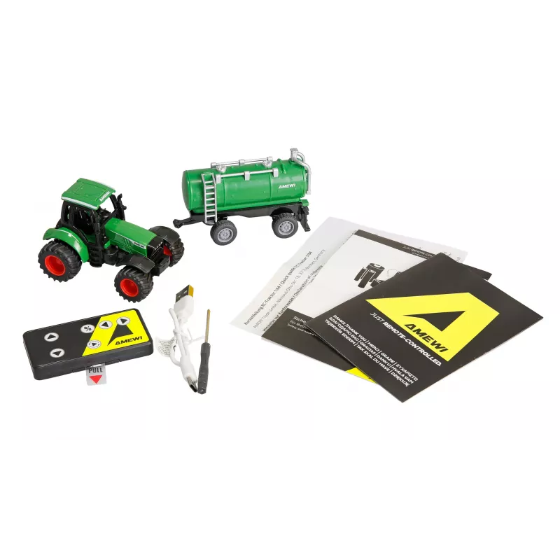 Amewi metalen tractor met tanktrailer, 1:64, RTR, groen