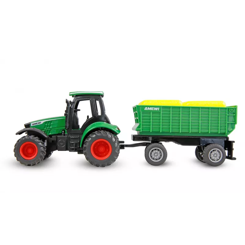 Amewi metalen tractor met aanhangwagen, 1:64, RTR, groen