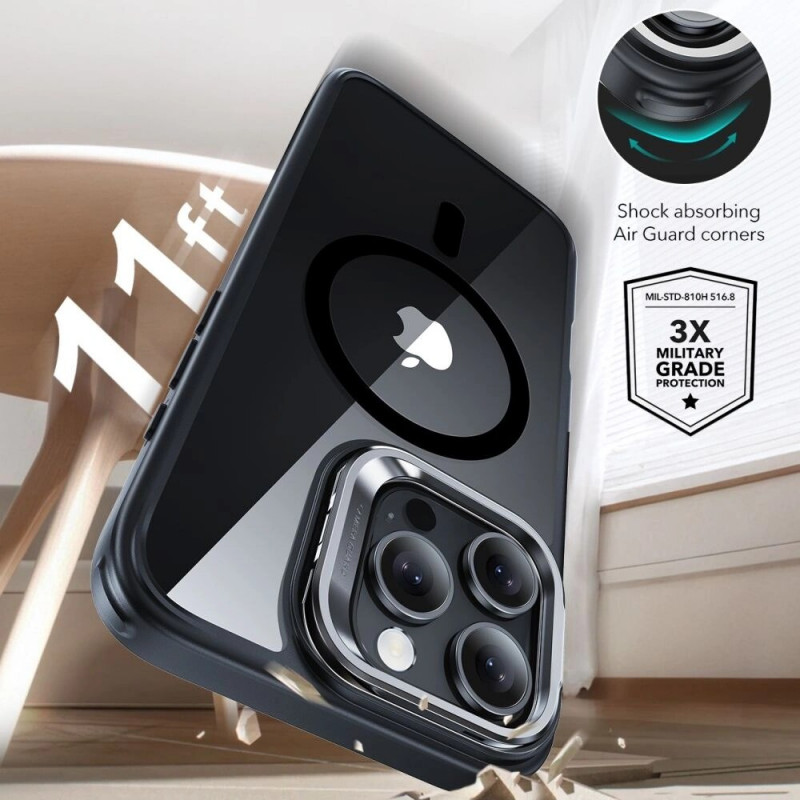 ESR Classic Hybrid Kickstand HaloLock MagSafe-hoesje met gehard glas voor Apple iPhone 16 Pro, transparant/zwart