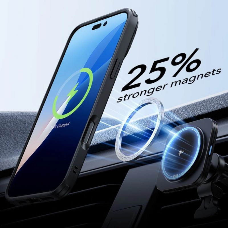 ESR Classic Hybrid Kickstand HaloLock MagSafe-hoesje met gehard glas voor Apple iPhone 16 Pro, transparant/zwart