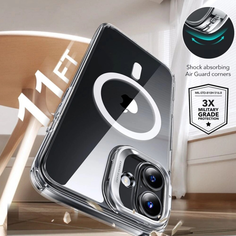 ESR Classic Hybrid Kickstand HaloLock MagSafe-hoesje met gehard glas voor Apple iPhone 16 Plus, transparant