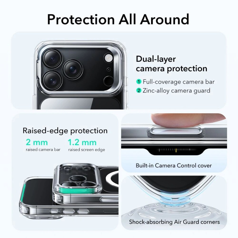 ESR Classic Hybrid Kickstand MagSafe-hoesje voor Apple iPhone 17 Pro Max, transparant
