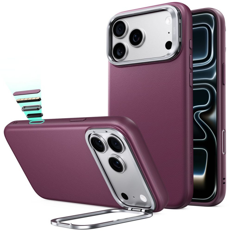 ESR Leren Kickstand MagSafe-hoesje voor Apple iPhone 17 Pro / 18 Pro, Deep Burgundy