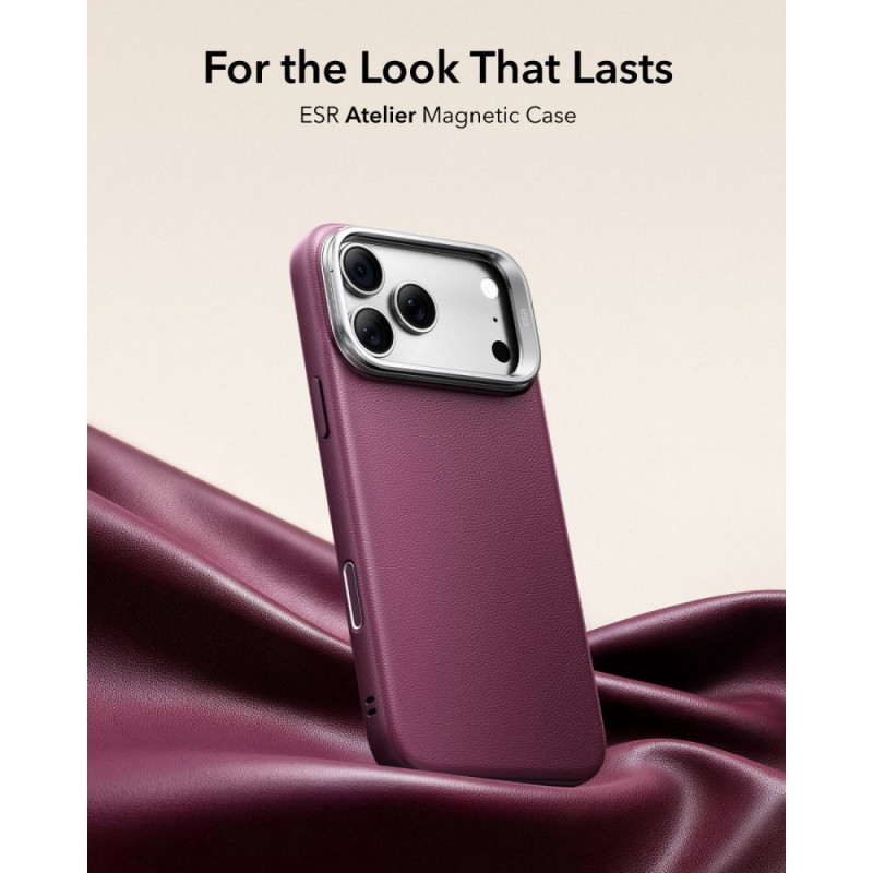 ESR Leren Kickstand MagSafe-hoesje voor Apple iPhone 17 Pro / 18 Pro, Deep Burgundy