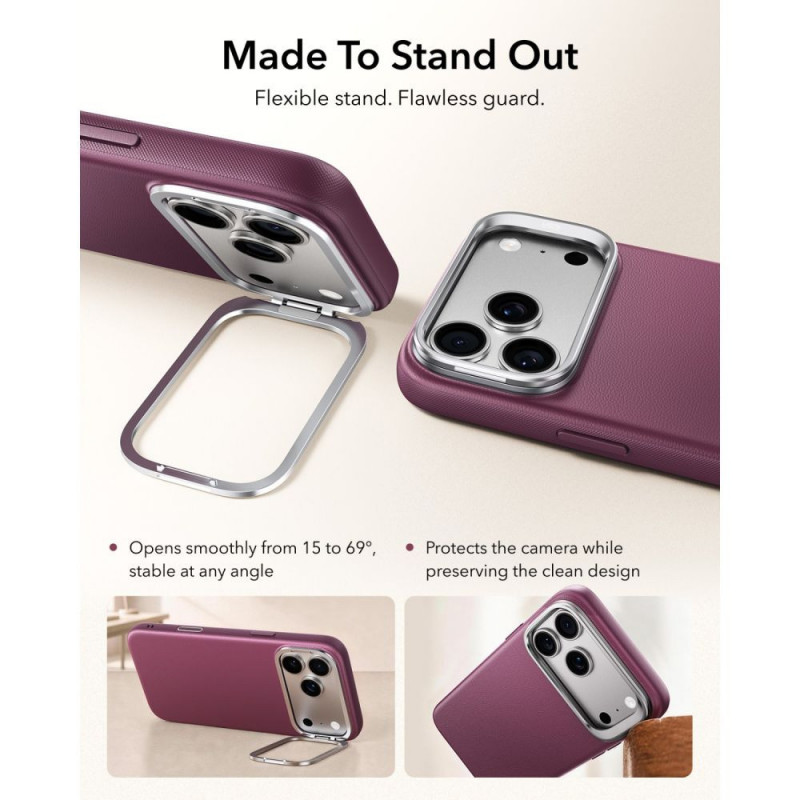 ESR Leren Kickstand MagSafe-hoesje voor Apple iPhone 17 Pro / 18 Pro, Deep Burgundy