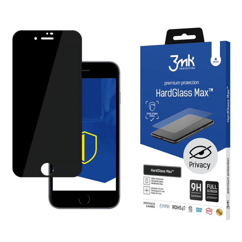 3MK HardGlass Max Privacy gehard glas voor Apple iPhone 7, zwart