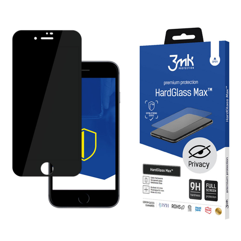 3MK HardGlass Max Privacy gehard glas voor Apple iPhone 8, zwart