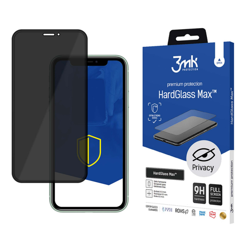3MK HardGlass Max Privacy gehard glas voor Apple iPhone 11 Pro Max, zwart