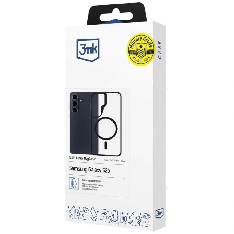 3mk Satin Armor MagCase Samsung Galaxy S26 beschermhoes, transparant zwart