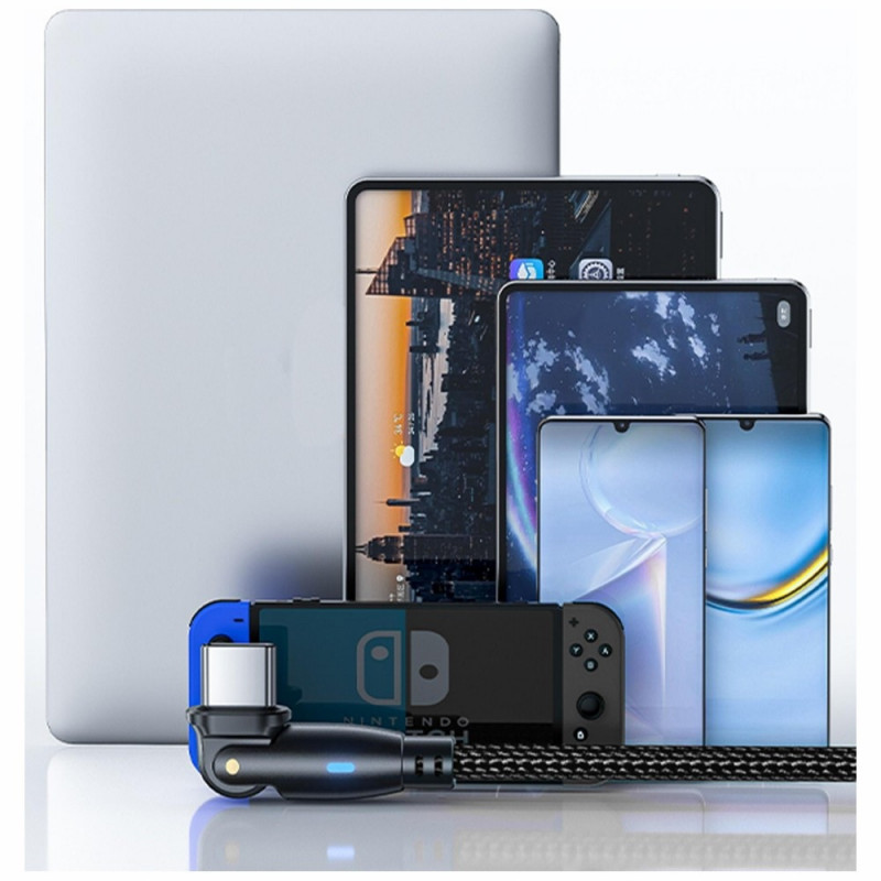 3MK Hyper Cable N-SERIES USB-C naar USB-C kabel met 180° draaibare connector, 1 m, 100 W, zwart