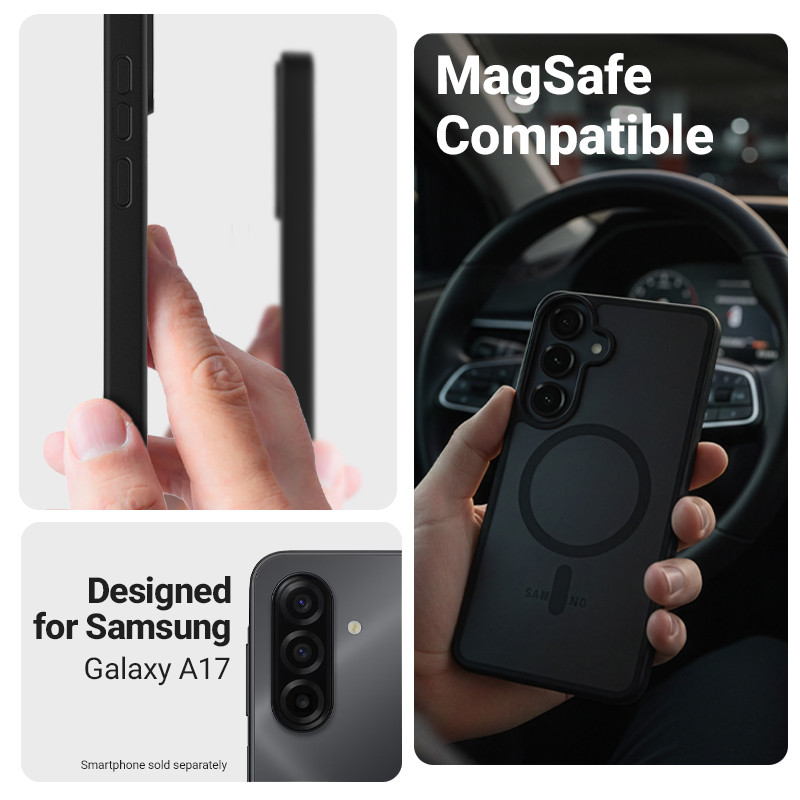 Crong hybride matte magnetische MagSafe-hoes voor Samsung Galaxy A17, zwart