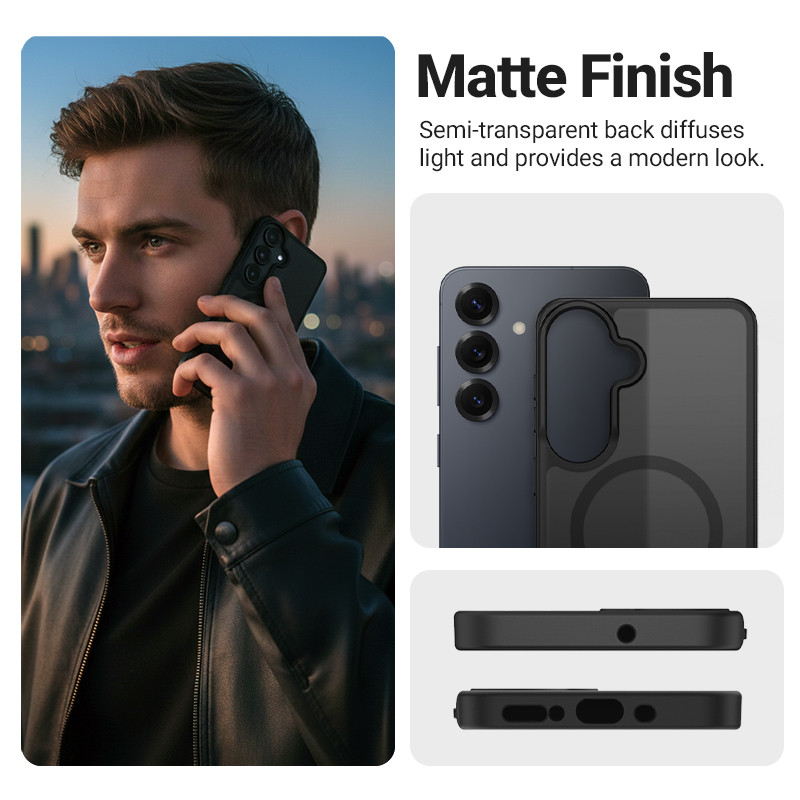 Crong hybride matte magnetische MagSafe-hoes voor Samsung Galaxy A17, zwart