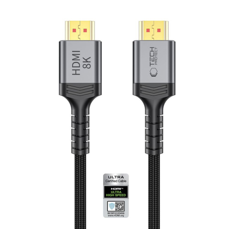 Tech-Protect UltraBoost HDMI 2.1-kabel THP5553, 4K 120Hz, 8K 60Hz, 100 cm, zwart
