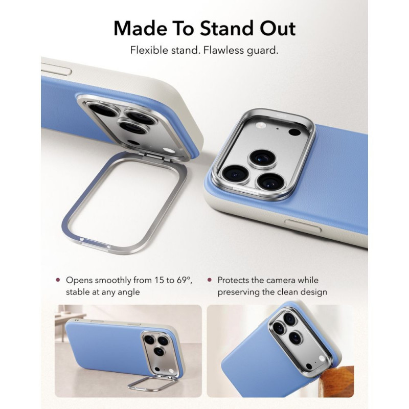 ESR Leren Kickstand MagSafe-hoesje voor Apple iPhone 17 Pro Max / 18 Pro Max, Lichtblauw