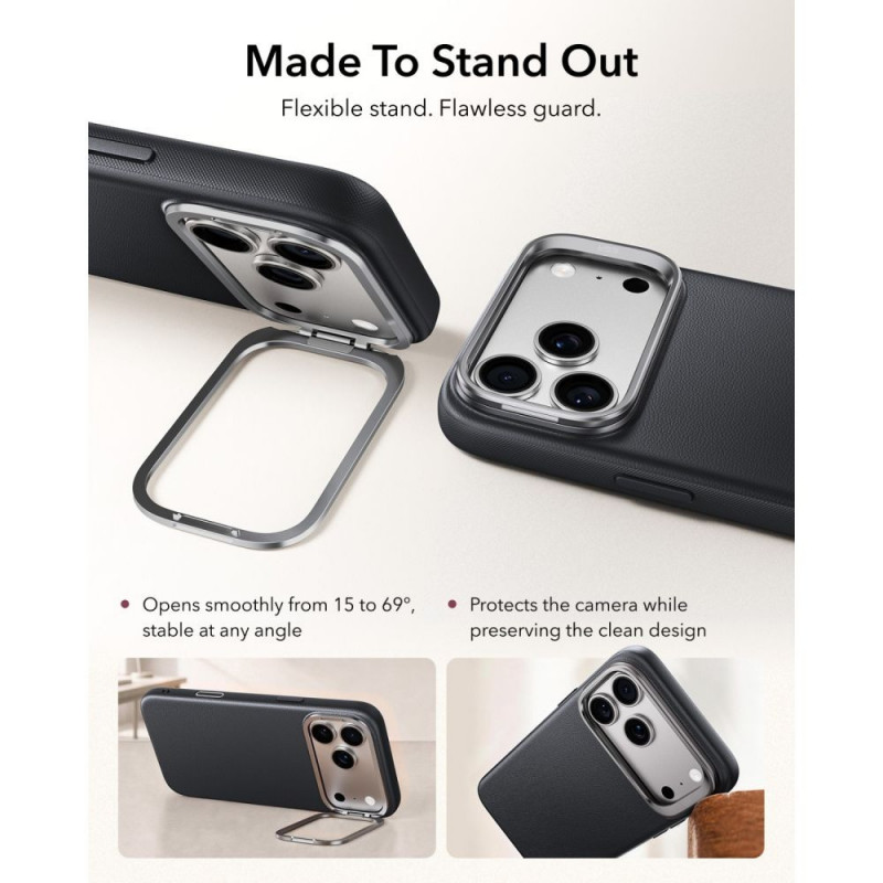 ESR Leren Kickstand MagSafe-hoesje voor Apple iPhone 17 Pro Max / 18 Pro Max, Zwart