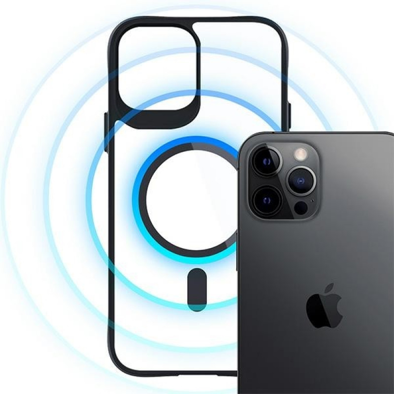 3MK Satin Armor MagCase met MagSafe voor Apple iPhone 12 Pro Max, transparant met zwart frame