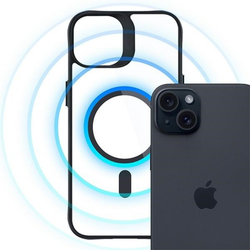 3MK Satin Armor MagCase met MagSafe voor Apple iPhone 15 Plus, transparant met zwart frame (156080-0)