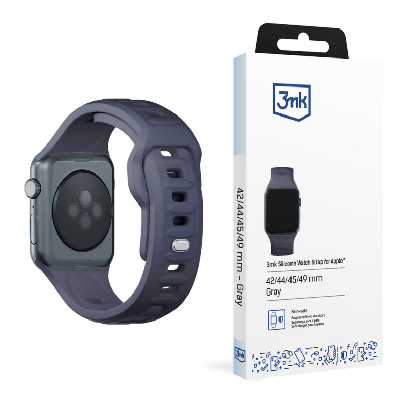 3mk siliconen horlogeband voor Apple Watch 42/44/45/49 mm, grijs