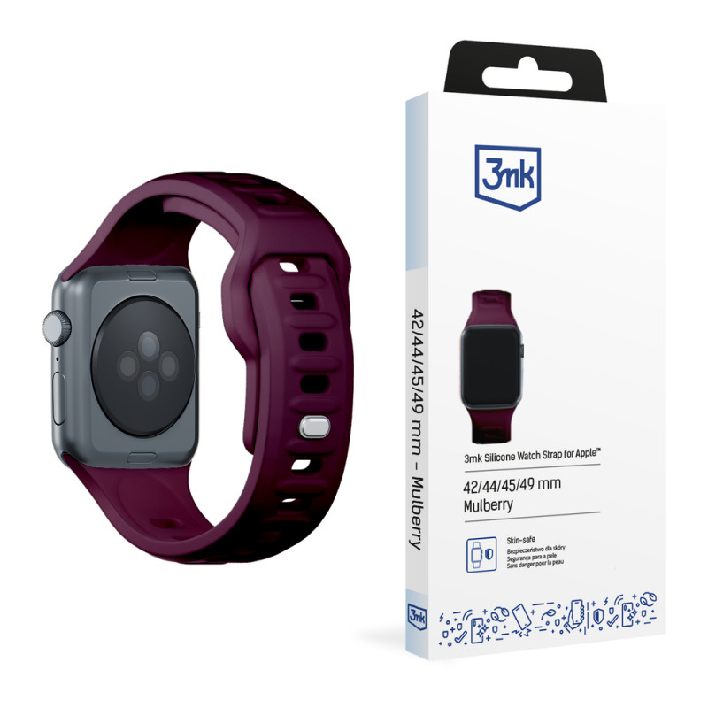 3mk Siliconen Horlogeband voor Apple Watch 42/44/45/49 mm, moerbei / bordeaux