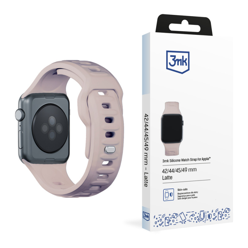 3mk siliconen horlogeband voor Apple Watch 42/44/45/49 mm, roze-beige / latte
