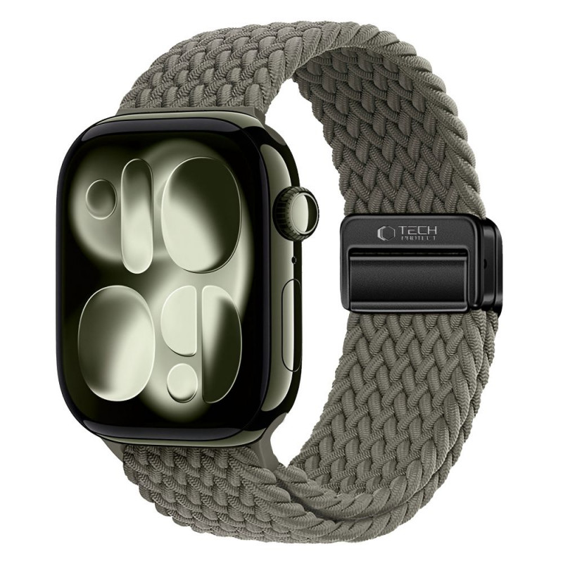 Tech-Protect Nylonmag-band voor Apple Watch 4/5/6/7/8/9/SE/Ultra 1/2, 42/44/45/49 mm, olijfgrijs
