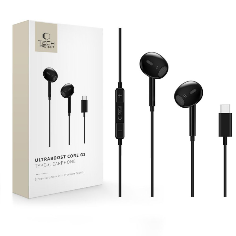 Tech-Protect Ultraboost Core G2 USB-C bedrade oordopjes, zwart