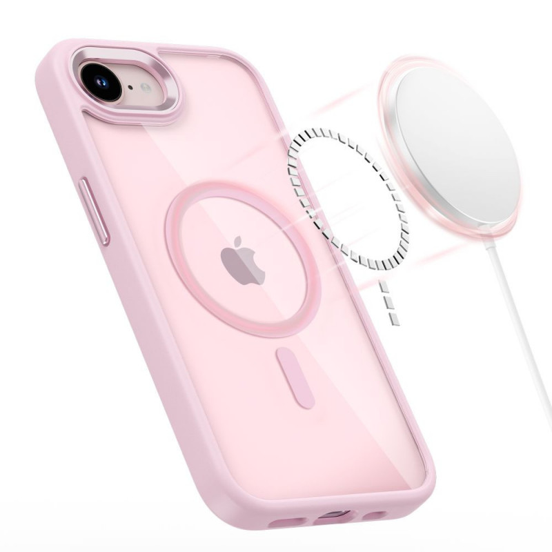 Tech-Protect Magmat MagSafe-hoesje voor Apple iPhone 16e / 17e, zachtroze/transparant