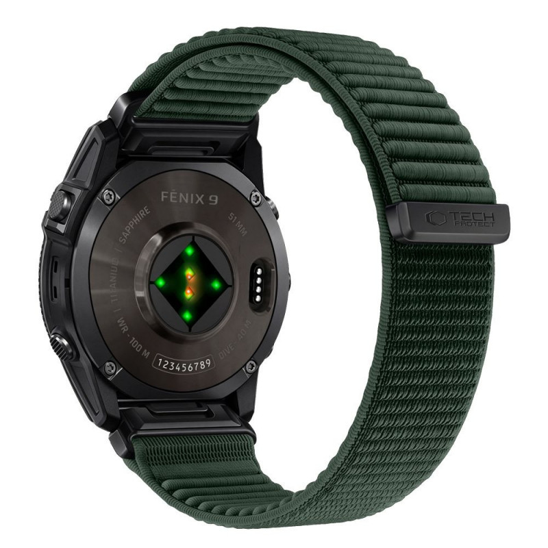 Tech-Protect NylonLoop Garmin Fenix 5X / 5X Plus / 6X / 6X Pro / 7X / 8 / 8 Pro / 9 / 9 Pro horlogeband (51 mm), legergroen