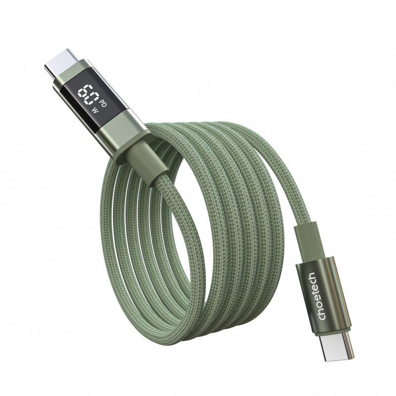 Choetech XCC-1068 PD 60W USB-C naar USB-C-kabel met display, 1,2 m, groen