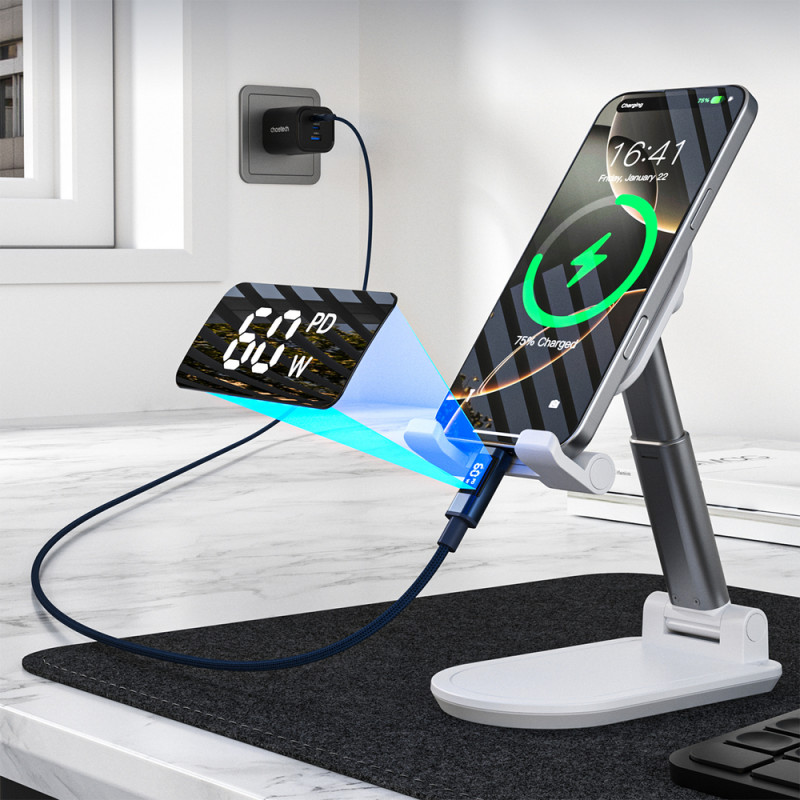 Choetech XCC-1068 PD 60W USB-C naar USB-C-kabel met display, 1,2 m, blauw