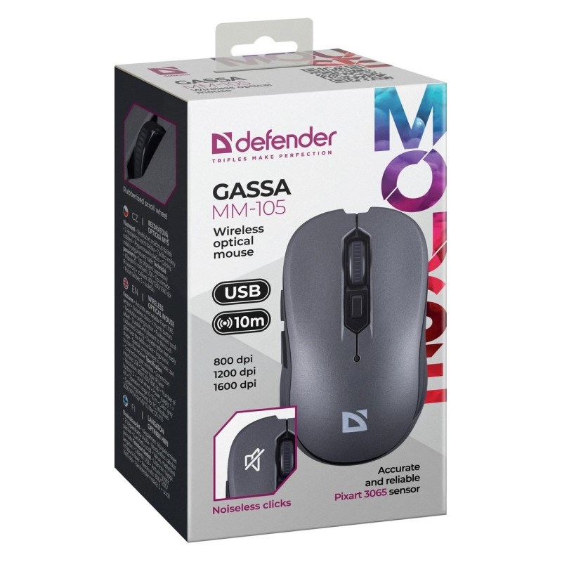 Defender Gassa MM-105 RF Silent draadloze muis, grijs