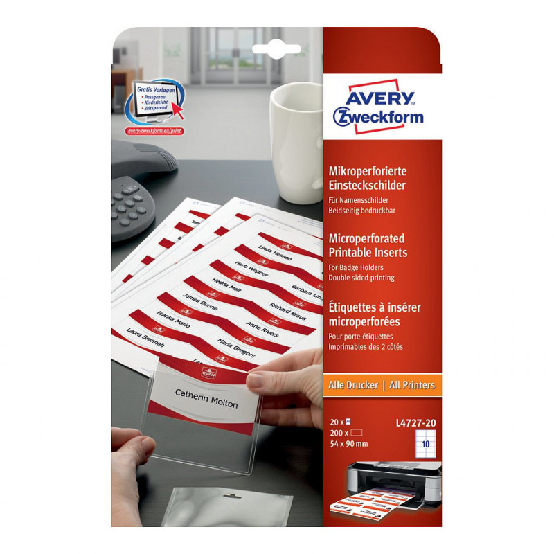 Avery Zweckform L4727-20 zelfklevende naambadgelabels, 90 x 54 mm, wit