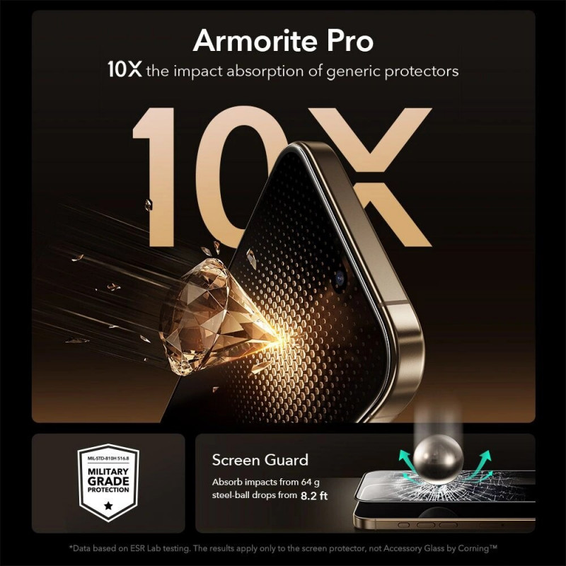 ESR UltraFit Armorite Pro gehard glas schermbeschermer met Glass by Corning voor Apple iPhone 17 Pro Max, ESR928