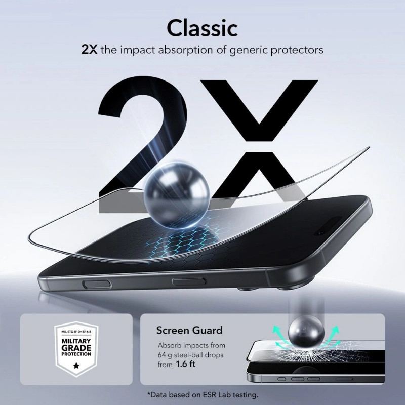 ESR UltraFit gehard glas schermbeschermer voor Apple iPhone 17 Pro Max / 18 Pro Max, ESR925, transparant (2 stuks)