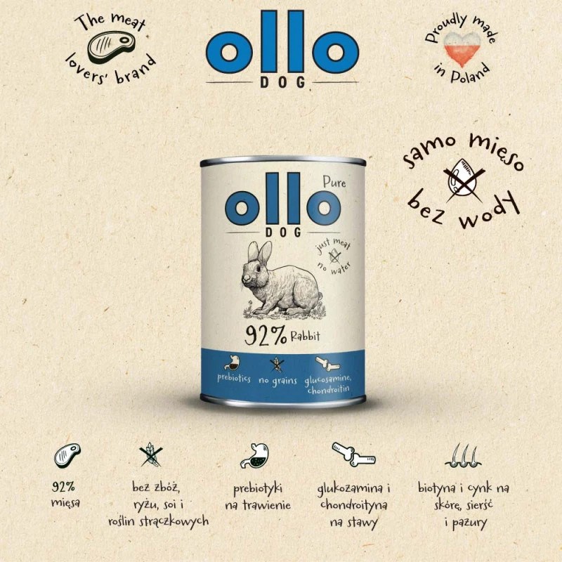 OLLO Pure Rabbit natvoer voor honden, 400 g