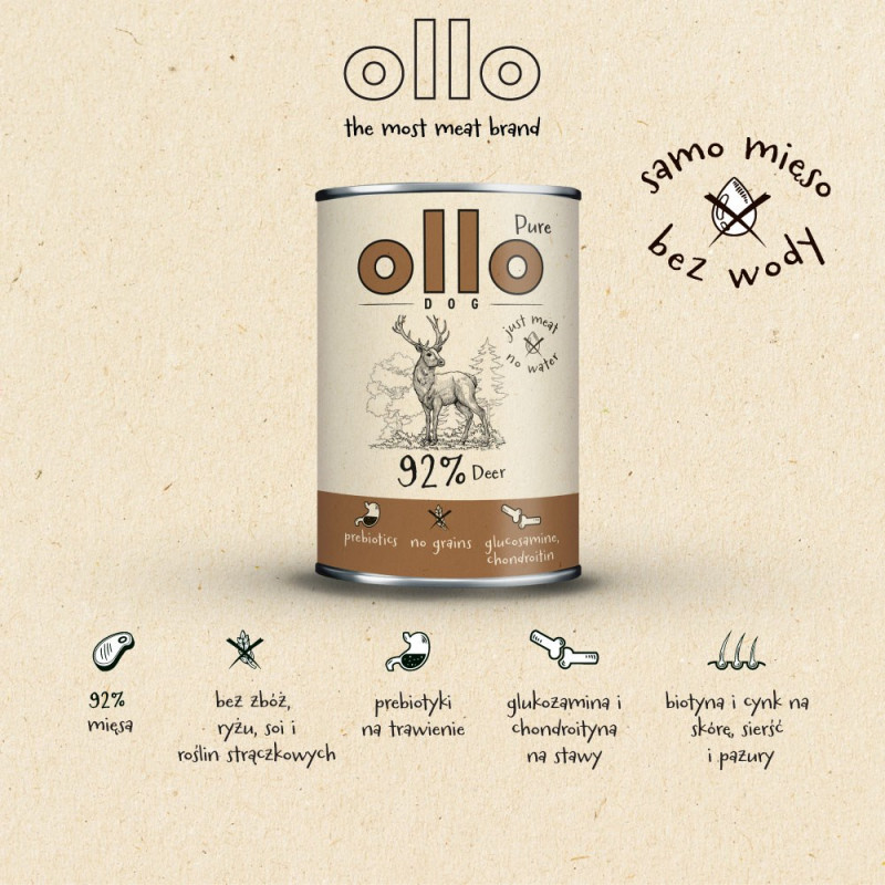 OLLO Pure Deer natvoer voor honden, 850 g