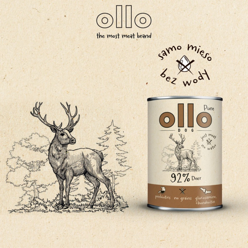 OLLO Pure Deer natvoer voor honden, 850 g