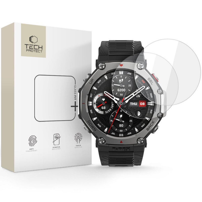 Tech-Protect Glass Fit+ gehard glas voor Amazfit T-Rex 3 Pro 48mm, transparant (2 stuks)