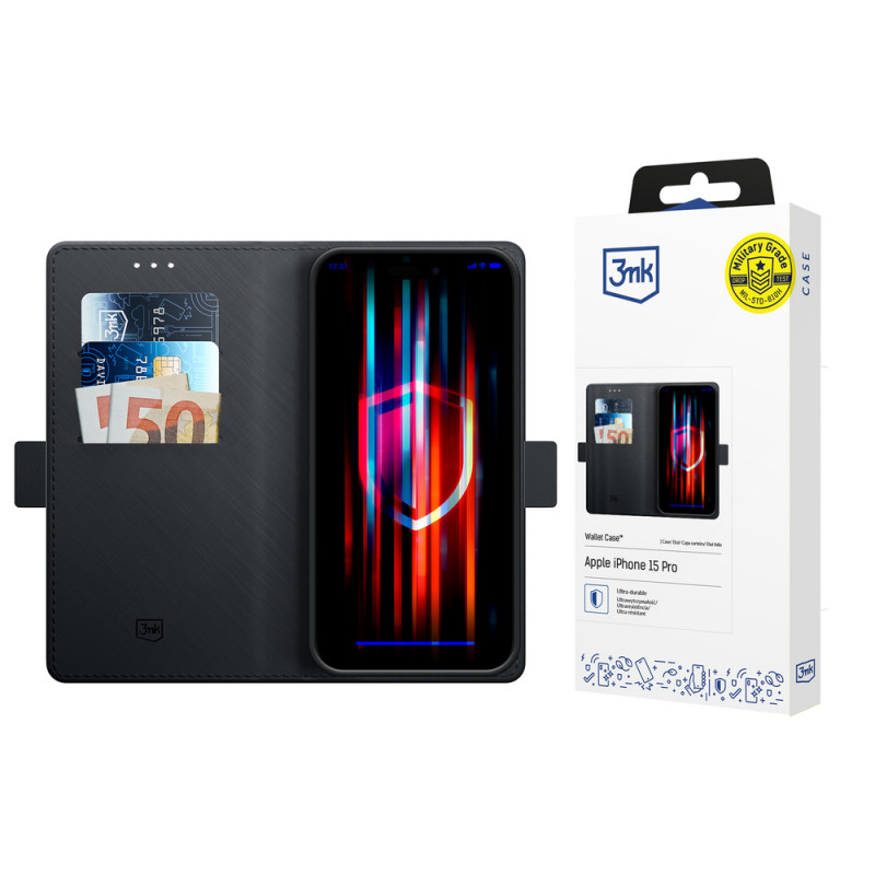 3MK Wallet Case portemonneehoesje voor Apple iPhone 15 Pro, zwart