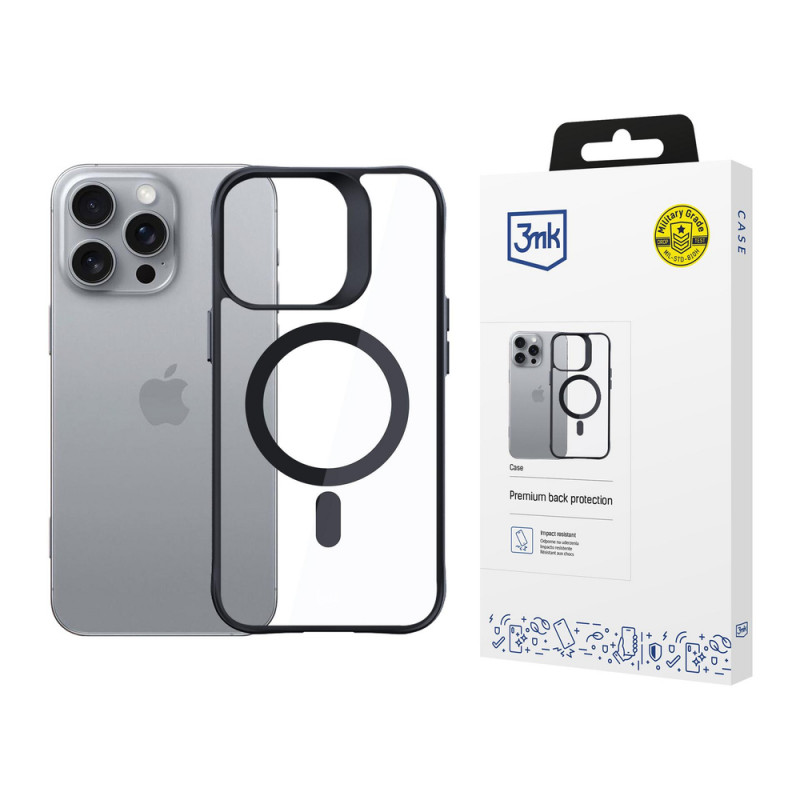 3mk Satin Armor MagCase met MagSafe voor Apple iPhone 16 Pro, transparant met zwart frame