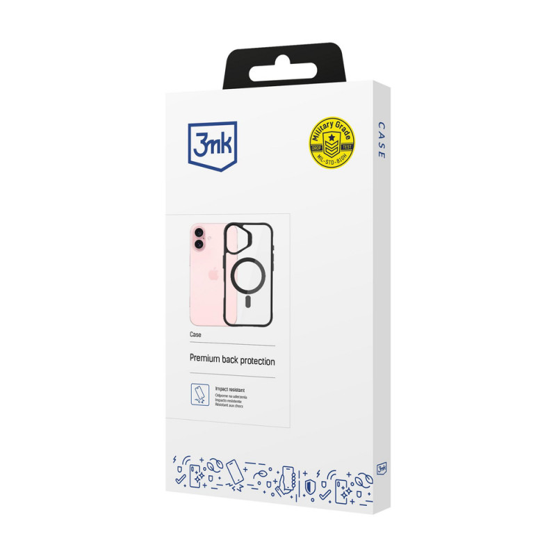 3mk Satin Armor MagCase met MagSafe voor Apple iPhone 16 Plus (W-3SAMaCa-AiP16Plu-0), transparant met zwart frame
