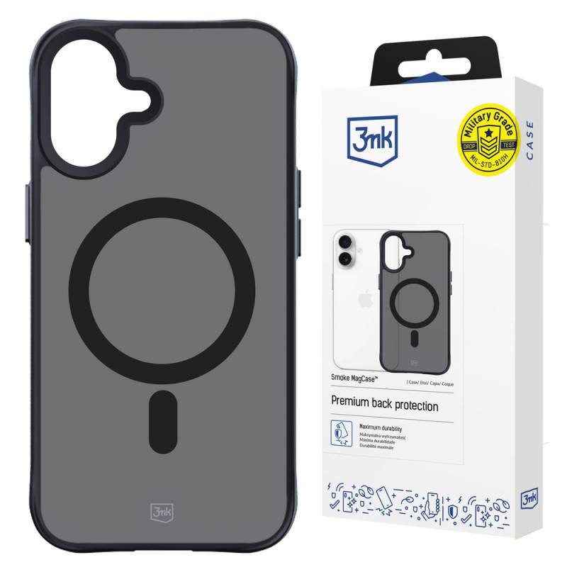 3mk Smoke MagCase met MagSafe voor Apple iPhone 16 (W-3SmoMaCa-AiP16-0), halftransparant