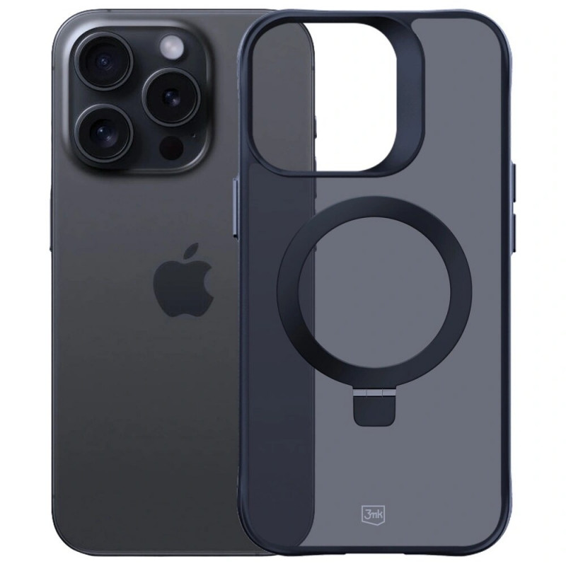 3MK Smoke Case Mag&Stand hoes voor Apple iPhone 16 Pro Max, polycarbonaat, zwart