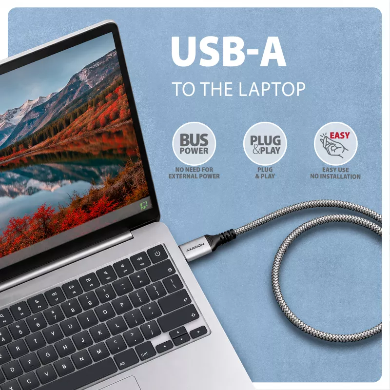 Goobay AXAGON ADE-AM30 USB-A Gigabit Ethernet-adapter met geïntegreerde 3 m CAT6-kabel, RJ-45
