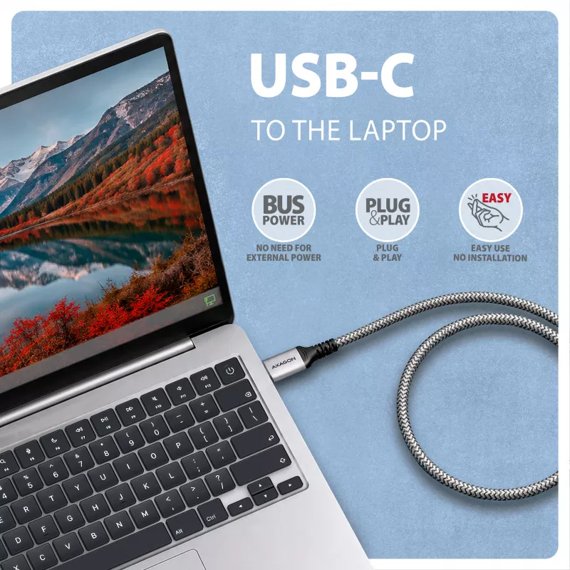 Goobay AXAGON ADE-CM30 USB-C Gigabit Ethernet-adapter met geïntegreerde 3 m CAT6-kabel, RJ-45