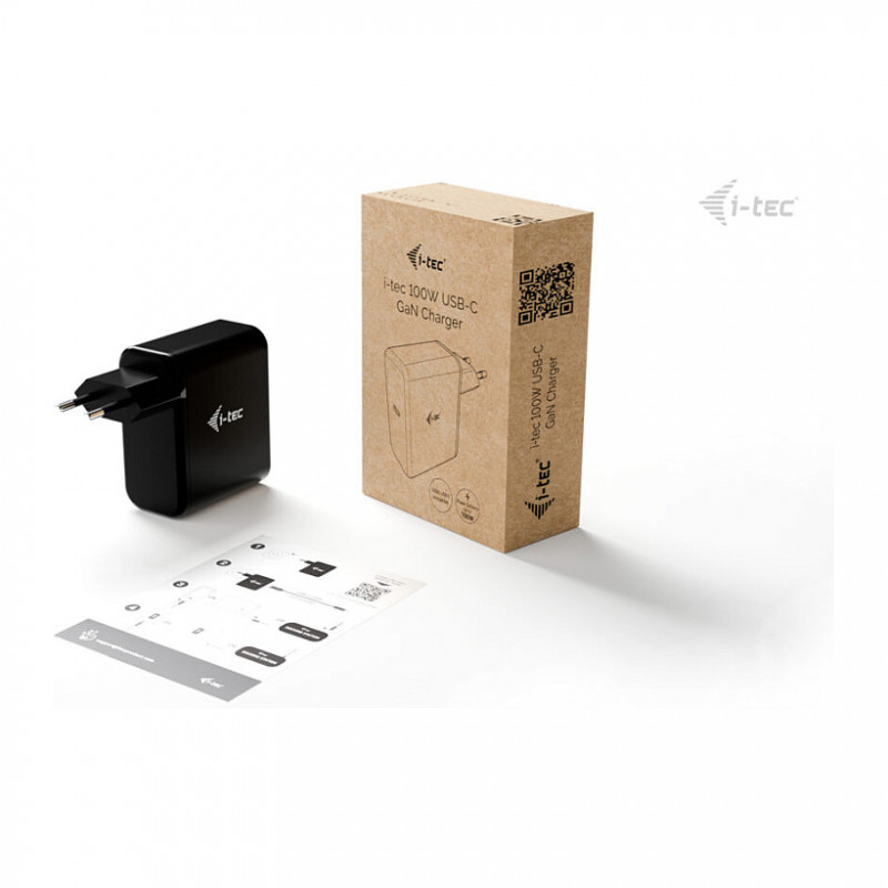 i-tec 100 W USB-C GaN-oplader, PD 3.0, 1x USB-C, zwart