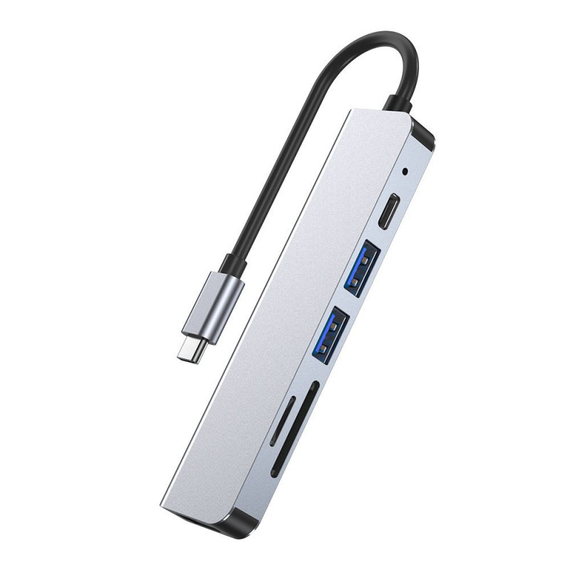 Tech-Protect V4 6-in-1 USB-C-hub, grijs